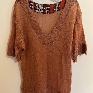 Pink Angora Mesh Short Sleeve Sweater with V-neck